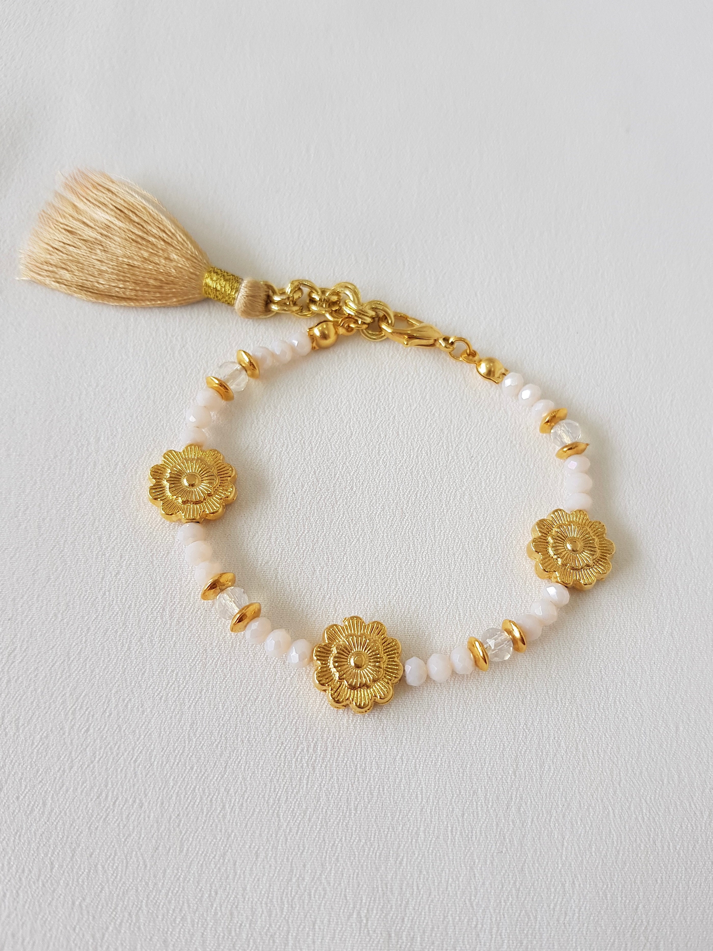 PULSERA 3 FLORES CARAMELO