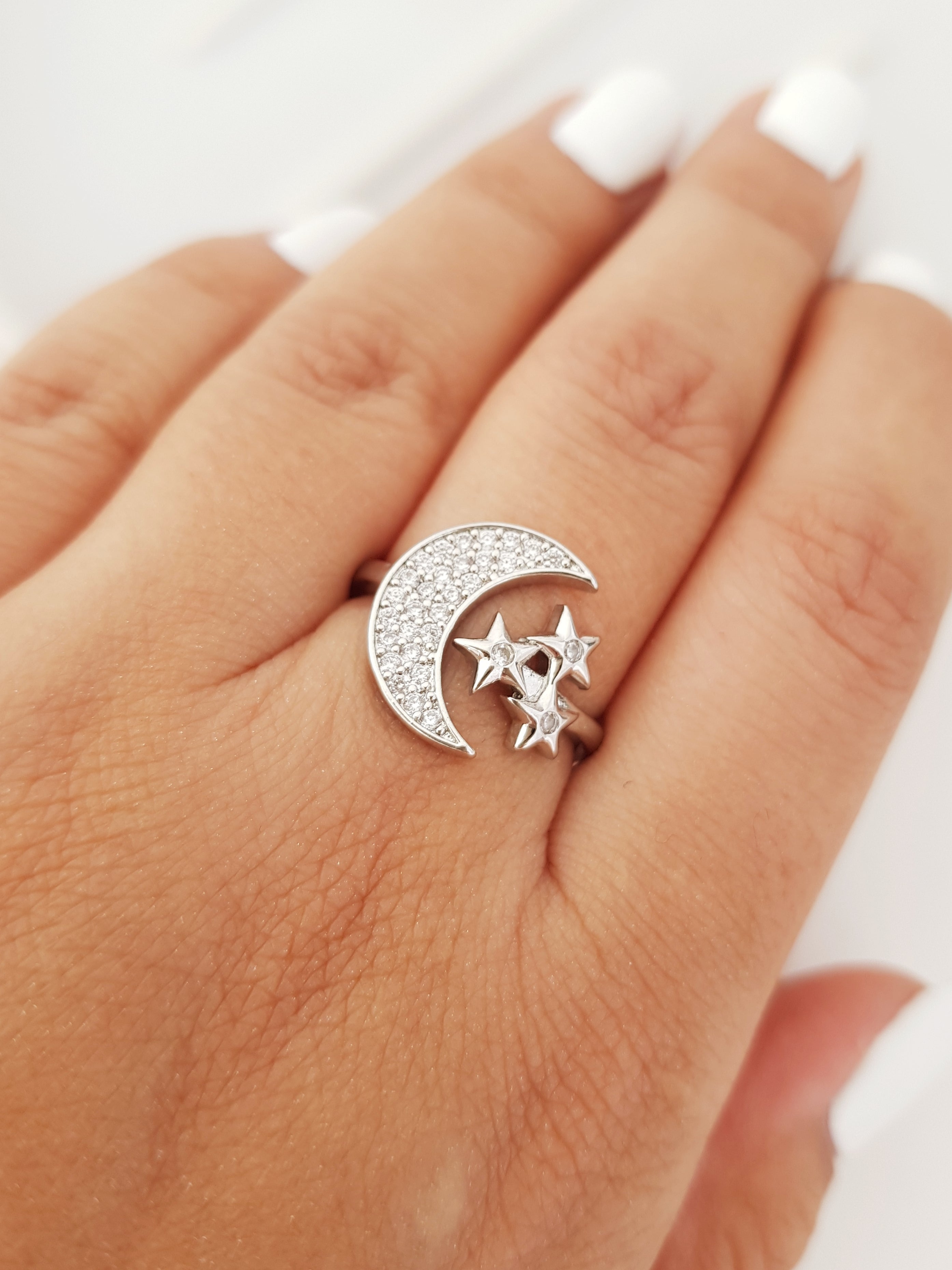 ANILLO LUNA ESTRELLITAS SILVER